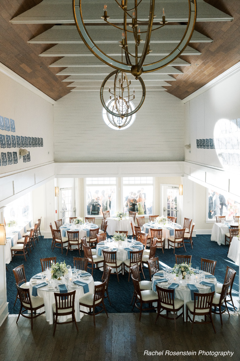 Wedding-reception-round-tables-blue-WEDDING-&-EVENTS-Ballroom-Table-decor-Avalon-Yacht-Club